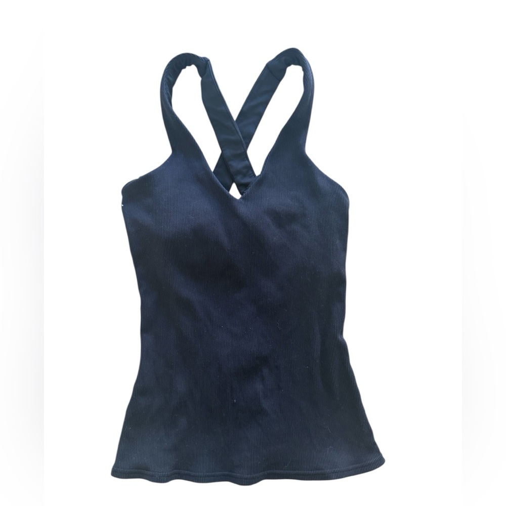 ALO Yoga Black Ribbed Cross-Back Camisole